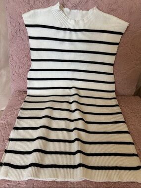 SHEIN White & Black Striped Knit Tank Dress